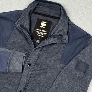 G Star Krozan Collar Sweat‎ Jacket Long Sleeve Full Zip Button Blue Size Large